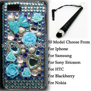 Blue bowknot Bling Crystal Diamond Rhinestone Case Cover For Samsung