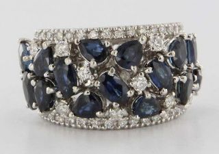 White Gold Blue Sapphire Diamond Cigar Band Ring Fine Jewelry Used 5