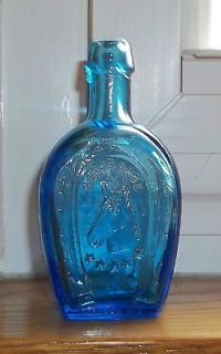 Old Miniature Wheaton Cobalt Blue Glass Horseshoe Bitters Bottle w70