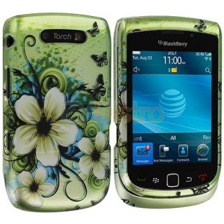 Green Flower Hard Design Case Cover for Blackberry Torch 9800 9810