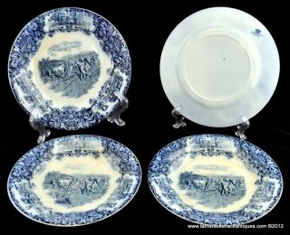 Wedgwood China Rustic Cow Scene Flow Blue 10 Dinner Plates England