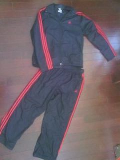 mens adidas black warm up pants with red