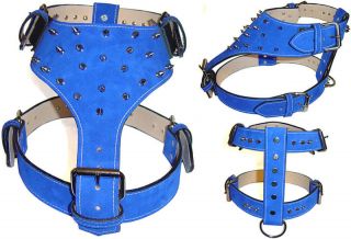 Large Suede Leather Dog Harness Spiked Pitbull Rottie