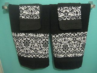   HAND TOWEL SET 2 HAND TOWEL AND 2 MATCHING WASHCLOTHS DAMASK BLACK