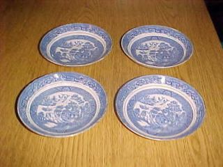OF 4 TUSCAN CHINA ENGLAND BLUE WILLOW DEEP SAUCERS, WILLOW WARE BOWLS
