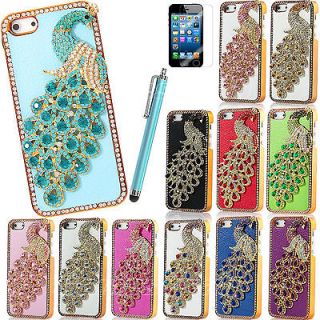 Bling Charm Peacock PU Leather Case Cover for iphone 5 6th + Screen