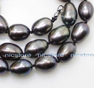 12  13mm freshwater big black rice pearl necklace gem 17 jewelry