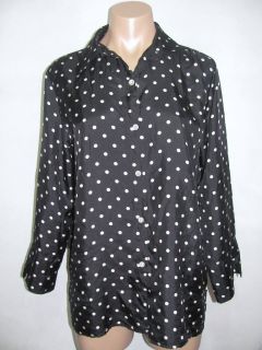 Jones New York Black White Polka Dot Long Sleeve Silk Shirt Blouse