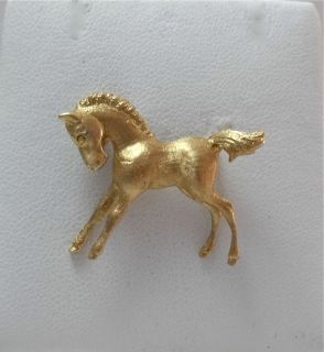 SOLID 14K YELLOW GOLD KID COLT HORSE BROOCH PIN 4.8Gr
