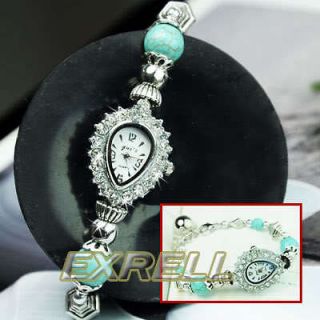 Blue Turquoise Gem Stone Beads Bracelet Bangle Watch