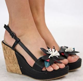 Peeptoe Sandals Floral Summer Shoes Wedges Size Cheap