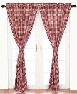 Set Of Two Red Check Gingham Curtains With Tie Backs, Bedroom, Kitchen