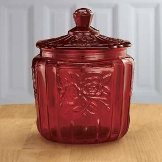 Red Glass Biscuit Cookie Storage Jar Floral Depression Style Free