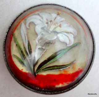Horse Tack Bridle Button Rosette LILY on Gold Vintage Lucite Dome