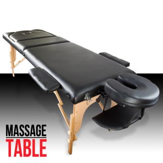 Black PU Portable Massage Table w/ Free Carry Case Spa Tattoo Therapy