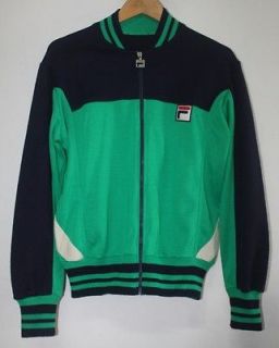 VTG. 70s FILA BJ GREEN & BLUE TRACK TENNIS SPORT WORM JACKET sz 42