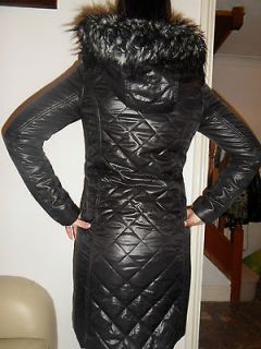 RIVER ISLAND Black Quilted Shiny Puffa Worm Coat Jacket Size 10