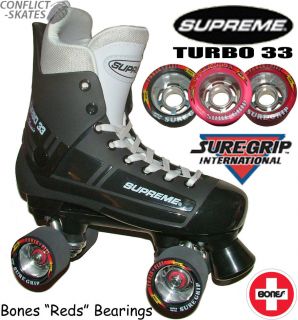 Turbo 33 Quad Roller Skates SURE GRIP Power Plus Wheels Bones Bearings