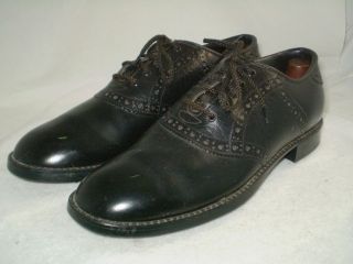 vintage mens vegan classic saddle oxfords golf shoes black USA 10.5 M