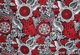 Red Gray Black White Floral Vines Flower Buds Blooms Curtain Valance