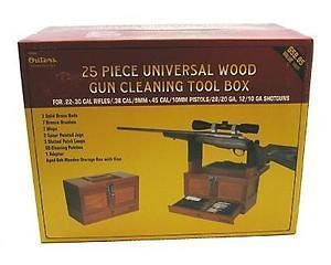 Universal Gun Cleaning Kit 25pc .22 Cal & Up Wood Box