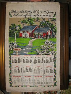 Calendar Tea Towel, Vintage 1975, Spring Cottage Design with Blessing