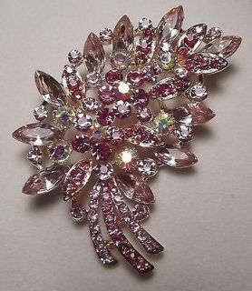 LARGE VINTAGE STYLE PINK AB PIN BROOCH BRIDAL WEDDING BOUQUET