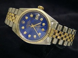 Two Tone 18k Gold/Stainless Steel Datejust Date Watch Blue Diamond