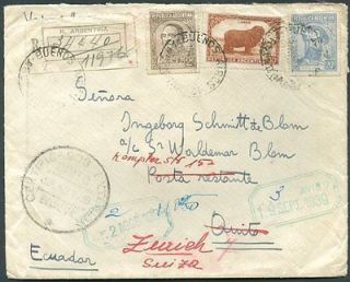 ARGENTINA TO ECUADOR Re sent to Switzerland Cover 1939