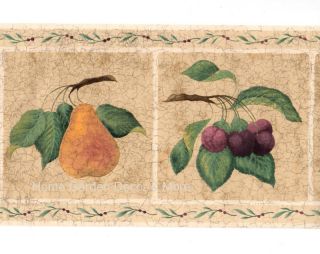 Tuscany Cream Crackle Tile Fruit Cherry Pear Kitchen Wall paper Border