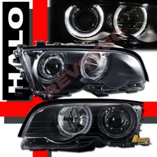 00 01 BMW E46 2DR COUPE HALO PROJECTOR HEADLIGHTS BLACK 1 PAIR