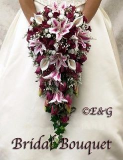 LILY BURGUNDY Wedding Bouquet Bouquets Bridal Groom Flowers Silk Love