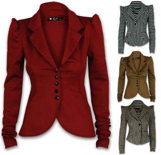 Blazer Ladies Jacket Coat Stripe Bold Power Shoulder Ponte Fashion