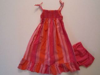 Baby Gap Bright Pink Metallic Striped Gypsy Boho Smocked Dress