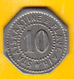 Notgeld Coin 10 Pfennig City Plaue Brandenburg Staatskantine XXXRAR