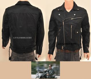 Terminator 2 Arnold Motorcycle Brando Biker Classic Black Real Leather