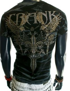 NWT MENS PREMIUM RHINESTONE STUDDED MMA FIGHT WINGS CLUB WASHED CLUB T