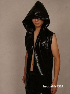 fancy party lycra zentai wrestling vest/jacket metallic black S XXL