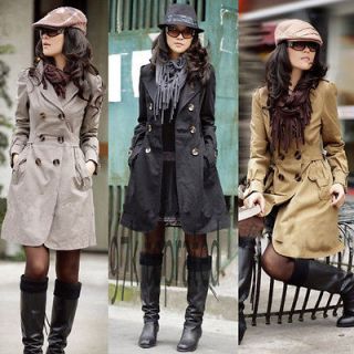  CHIC SLIM FIT LONG STYLE TRENCH DOUBLE BREASTED COAT JACKET WF 3520