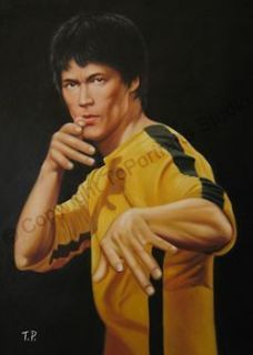 Bruce Lee   The Dragon Yellow Kung Fu Uniform   Original Poster Oil