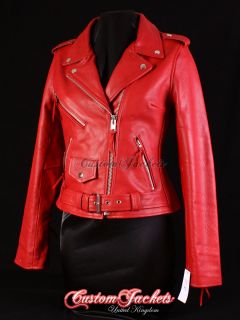 Ladies BRANDO Red Classic Motorcycle Motorbike Cruiser Hide Leather
