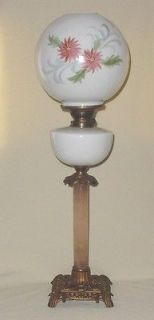 KEROSENE IRON OIL LAMP HANDPAINTED OPALINE GLASS MINT KOSMOS BRENNER