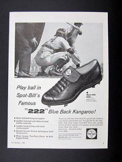 Spot Bilt 220 Kangaroo Baseball Shoes Cleats umpire 1963 print Ad