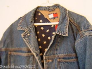 Tommy Hilfiger Denim Jeans Jacket Size Large L Coat American Flag