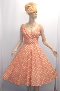 Spot Pin up Vintage1950s style Peach Polka Dot Summer Swing Tea Dress