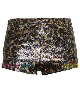 Ladies Sequin High Waist Baroque Brocade Leopard Gold Hot Pants Shorts