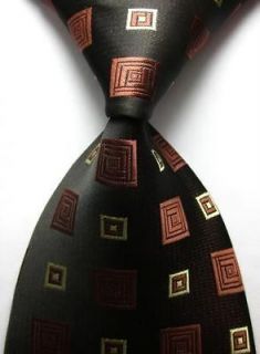 New Classic Plaid Brown Yellow JACQUARD WOVEN Mens Silk Suits Tie