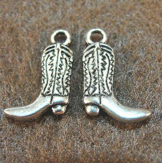 Silver 2 Sided Cowboy BOOT Charms Pendants Tibet Jewelry Findings W32
