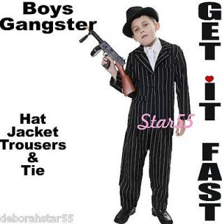 Boys 20s 30s Gangster Bugsy Capone Mobster Zoot Suit + Hat Large 10