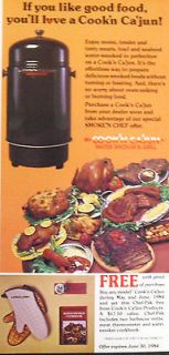 1984 Ad Cook n Cajun Water Smoker & Grill Most Tasty Tender Meat